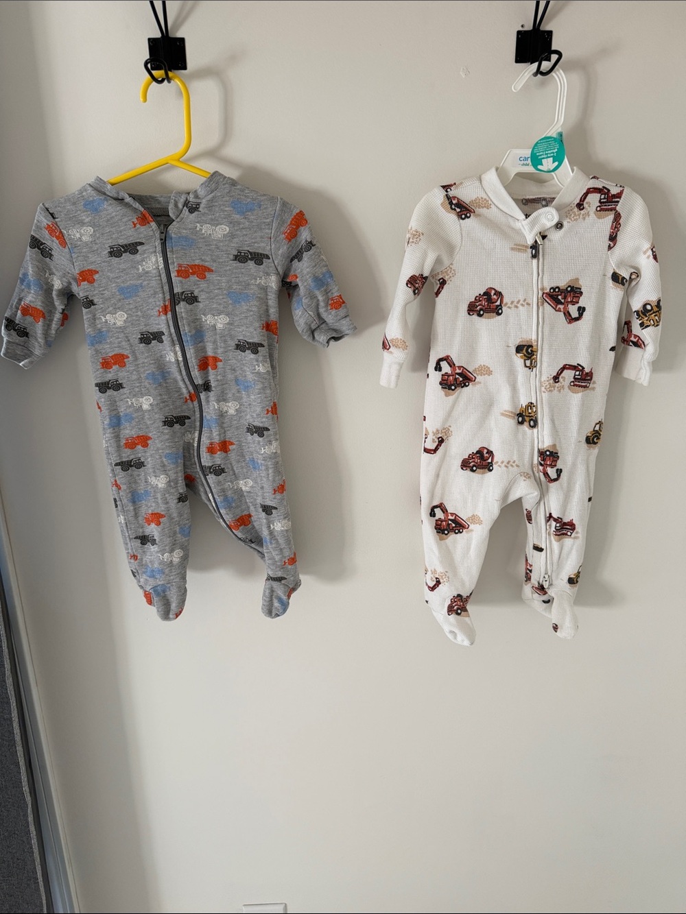 Carter's and George Baby Footed One-Pieces in Gray and White with Truck Prints
